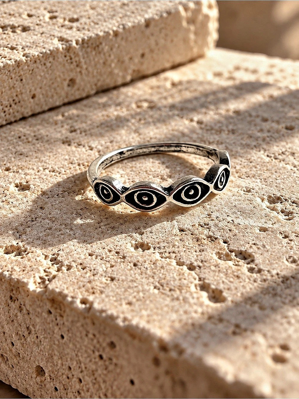Silver & Black tone Eye Detail Ring
